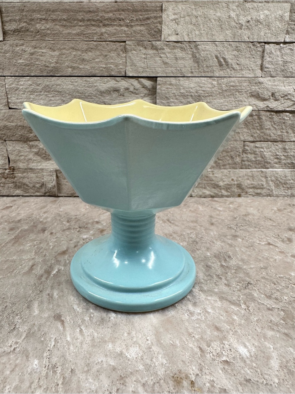 Hull Pottery Pastel Blue w/ Yellow Interior Pedestal Planter 156 Candy Dish